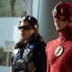 Carlos Valdes as Cisco Ramon/Mecha-Vibe and Grant Gustin as the Flash in season seven episode “Fear Me.”